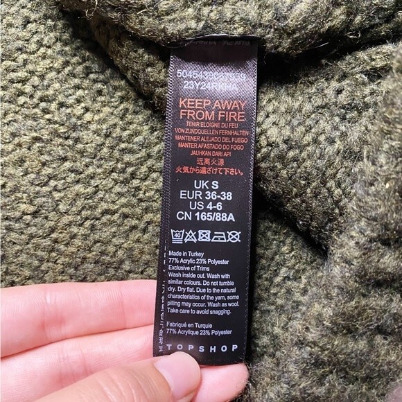 Topshop Green Turtleneck Sweater Chunky Ribbed Button Details Size 4-6 - Picture 5 of 8